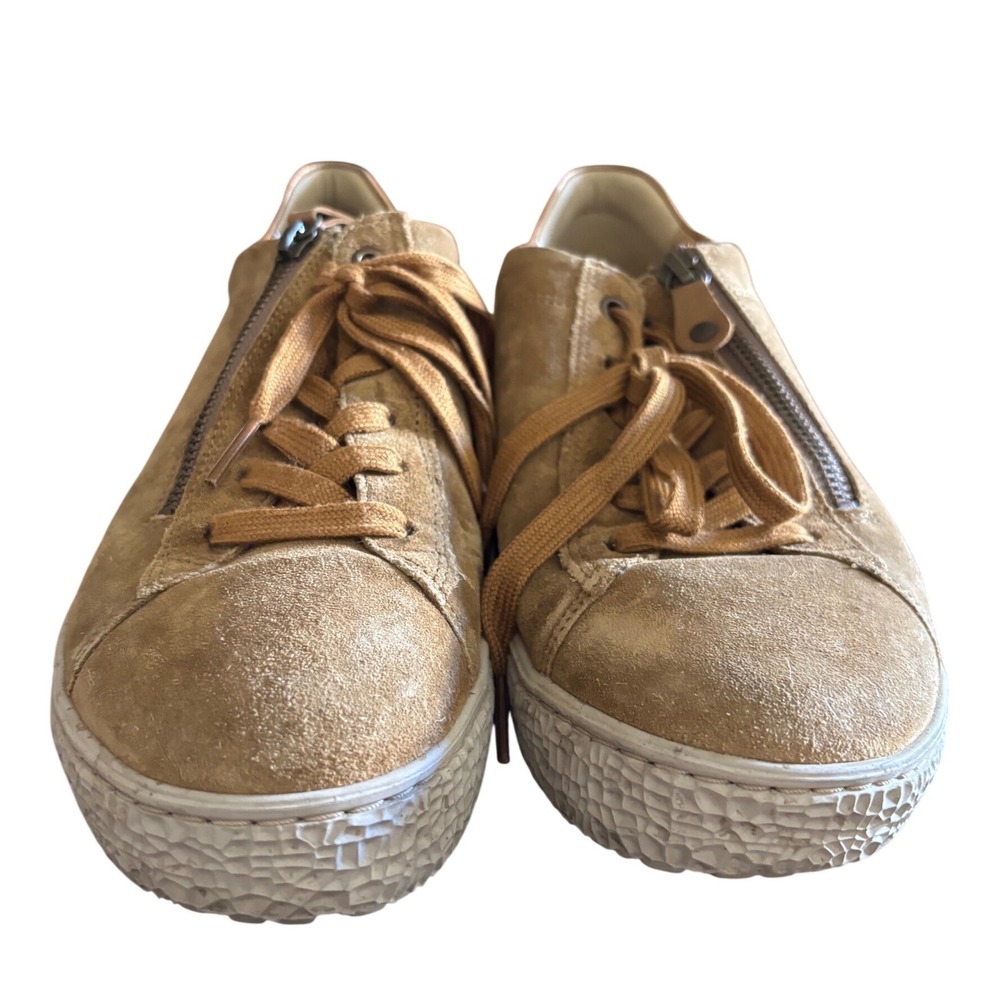 Hartjes Phil Tan Suede Metallic Leather Zip Platform Sneakers Austria Womens 6.5